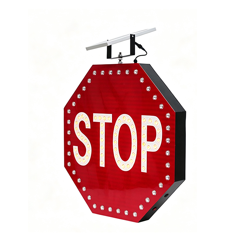 Solar LED STOP Sign, Octagonal Flashing Warning Traffic Sign, Aluminum Engineering‑Grade Reflective Road Construction Signboard
