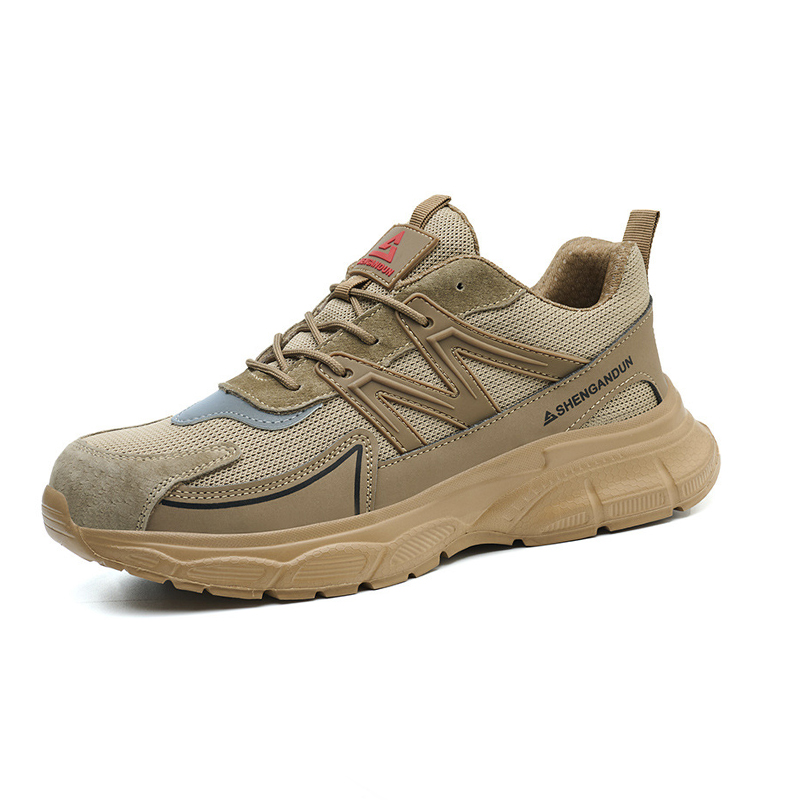 Impact‑Resistant Shoes, Safety Work Shoes with Anti‑Slip EVA Outsole, Steel Mesh & Pigskin Upper, Triple‑Layer Breathable Mesh Lining