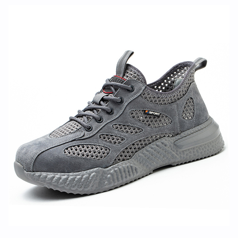 Impact‑Resistant Shoes, Breathable Safety Work Shoes with Cowhide & Mesh Upper, Kevlar Puncture‑Resistant Midsole and Anti‑Slip Oil‑Resistant EVA Outsole