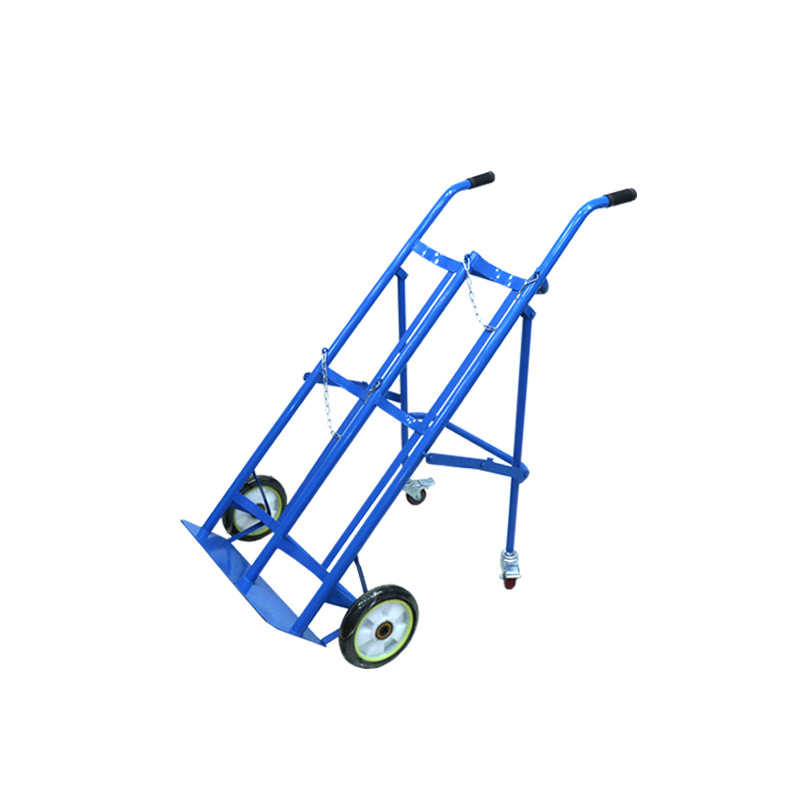 Double Gas Cylinder Hand Truck, 300KG Heavy‑Duty Steel Oxygen Nitrogen Bottle Trolley with Safety Chain & Folding Frame