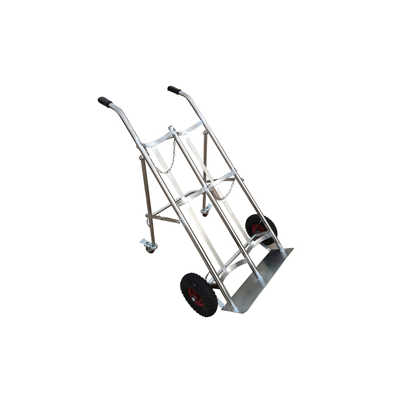 201 Stainless Steel Gas Cylinder Hand Truck, Single & Dual Bottle Oxygen Gas Trolley with Safety Chain & Brake Wheels for 40L Gas Bottles