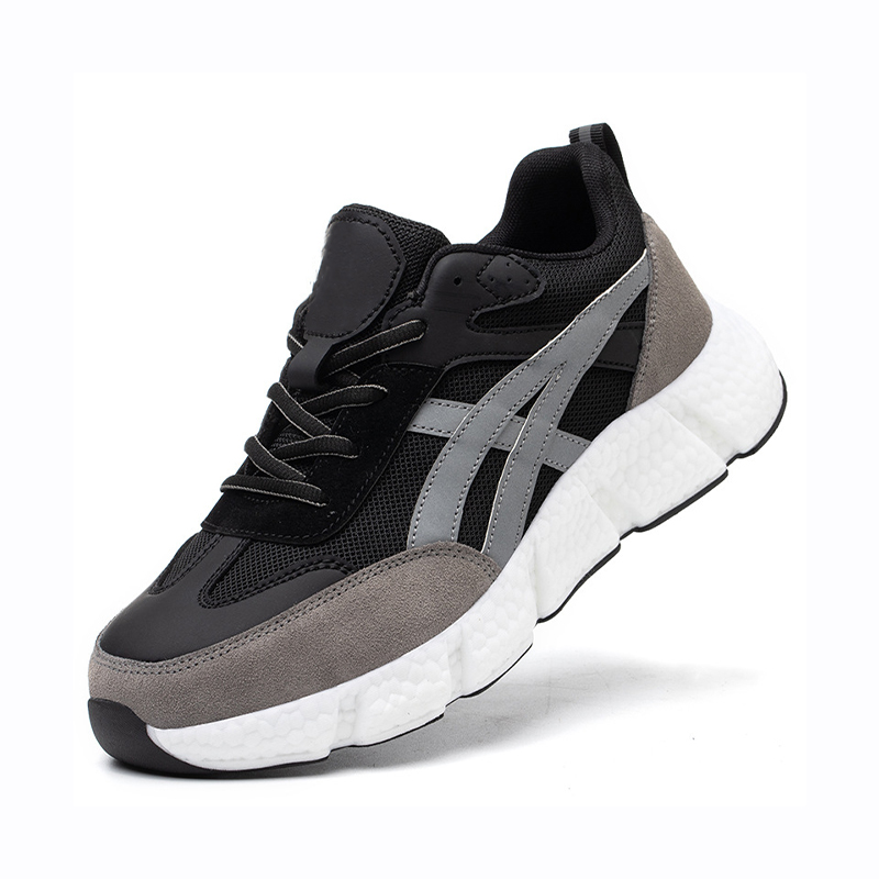 Impact‑Resistant Shoes, Safety Work Shoes with Cowhide & Mesh Upper, Reflective Strip Design and Anti‑Slip Wear‑Resistant PU Outsole