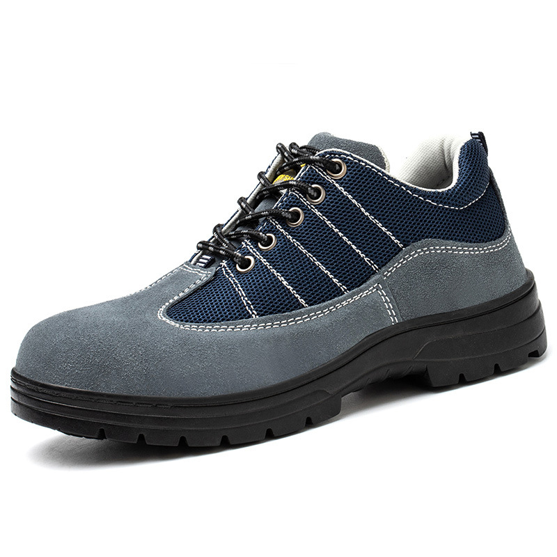 Impact‑Resistant Shoes, Safety Work Shoes with Suede Cowhide & Mesh Upper, Kevlar Puncture‑Resistant Midsole and Anti‑Slip Oil‑Acid‑Alkali‑Resistant Rubber Outsole