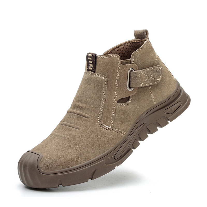 Impact‑Resistant Shoes, Mid‑Top Safety Work Boots with Anti‑Collision Wide Toe Cap, Hook‑and‑Loop Fastener & Triple‑Layer Breathable Mesh Lining