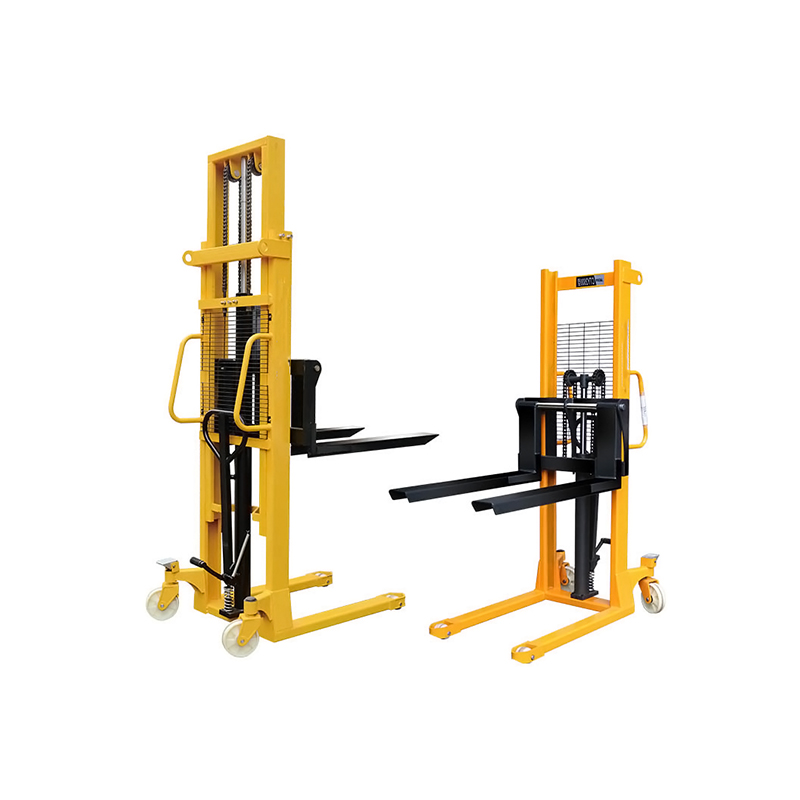 1Ton Manual Hydraulic Stacker, Double‑Chain Hand Pallet Lifter Forklift with Anti‑Tipping Outrigger