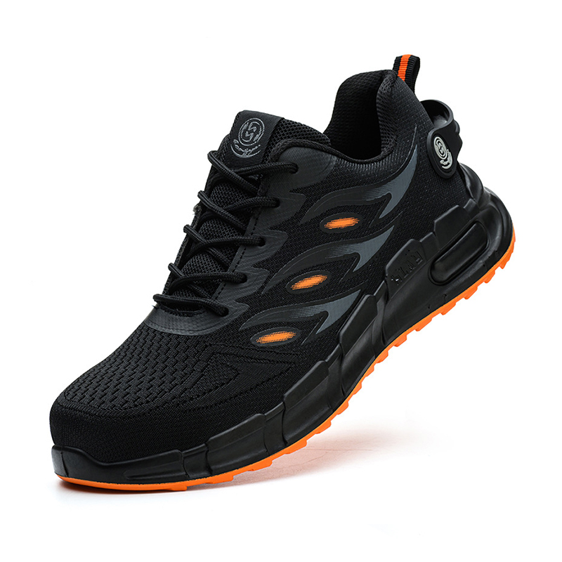 Impact‑Resistant Shoes, Safety Work Shoes with Ventilated Soft Flyknit Upper, Comfortable Breathable Inner Lining & Anti‑Slip Solid Outsole