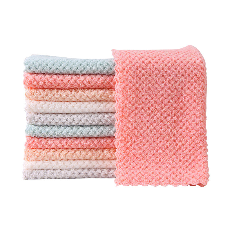 Coral Fleece Pineapple Grid Cleaning Cloth, Household Kitchen Dish Towel, Microfiber Oil Absorbent Wipe, Durable Lint-Free Scouring Rag