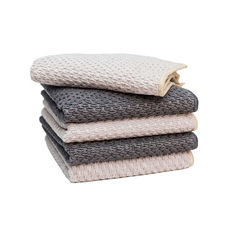 Wheat Grain Texture Kitchen Cleaning Cloth, Double-sided Thick Microfiber Towel, Non-Stick Oil Easy Clean Absorbent Rag