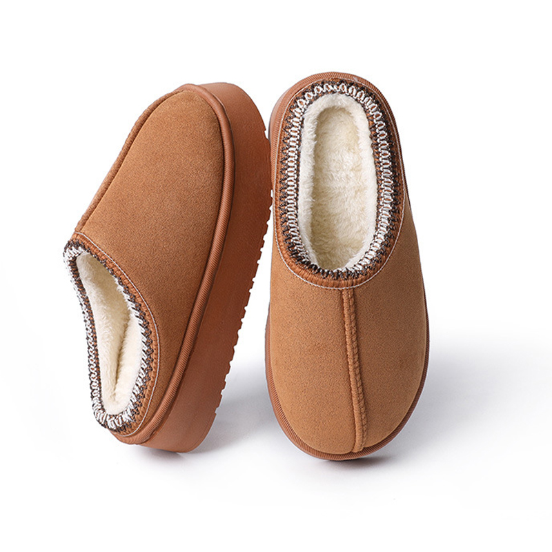 Slippers – Suede Dense Plush Enhanced Anti-Slip Tread Warm Soft Comfortable Winter Shoes