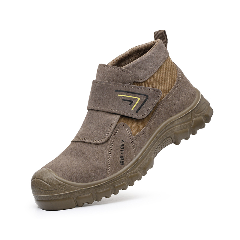 10KV Insulated Mid-Cut Welding Safety Shoes, Anti-Smash Anti-Puncture, Burn Resistant Suede Leather, Hook and Loop Closure