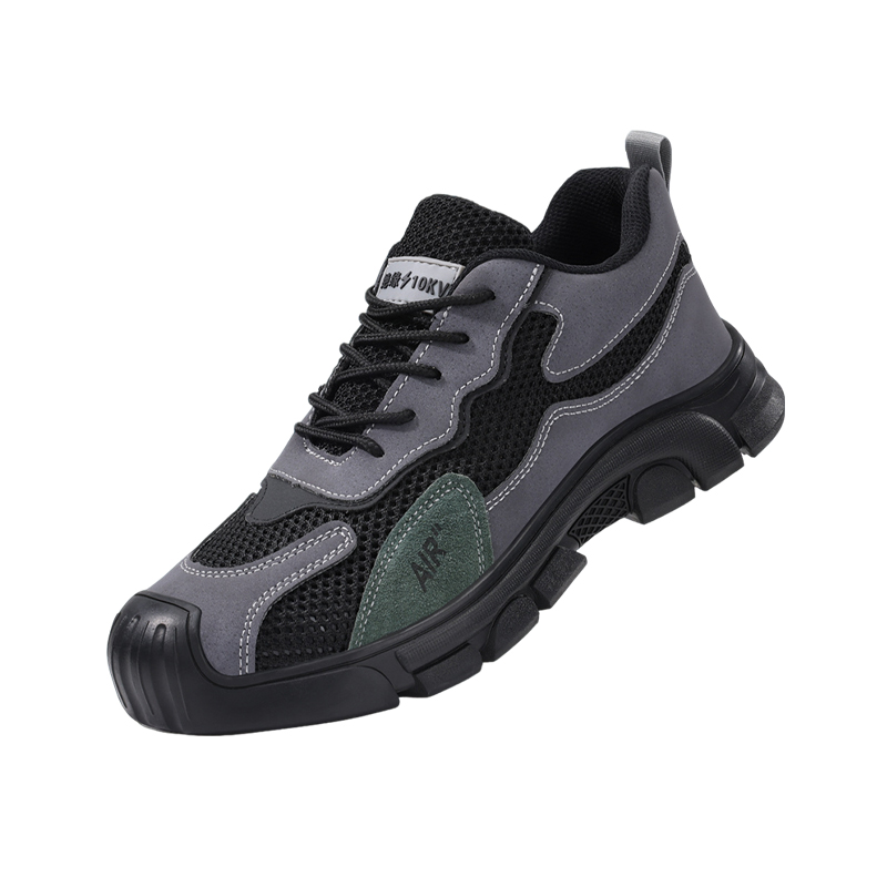 10kV Insulated Safety Shoes, Insulated Plastic Toe Cap Anti Smash Anti Puncture Work Shoes, Suede Flyknit Mesh Upper Anti Slip Rubber Outsole